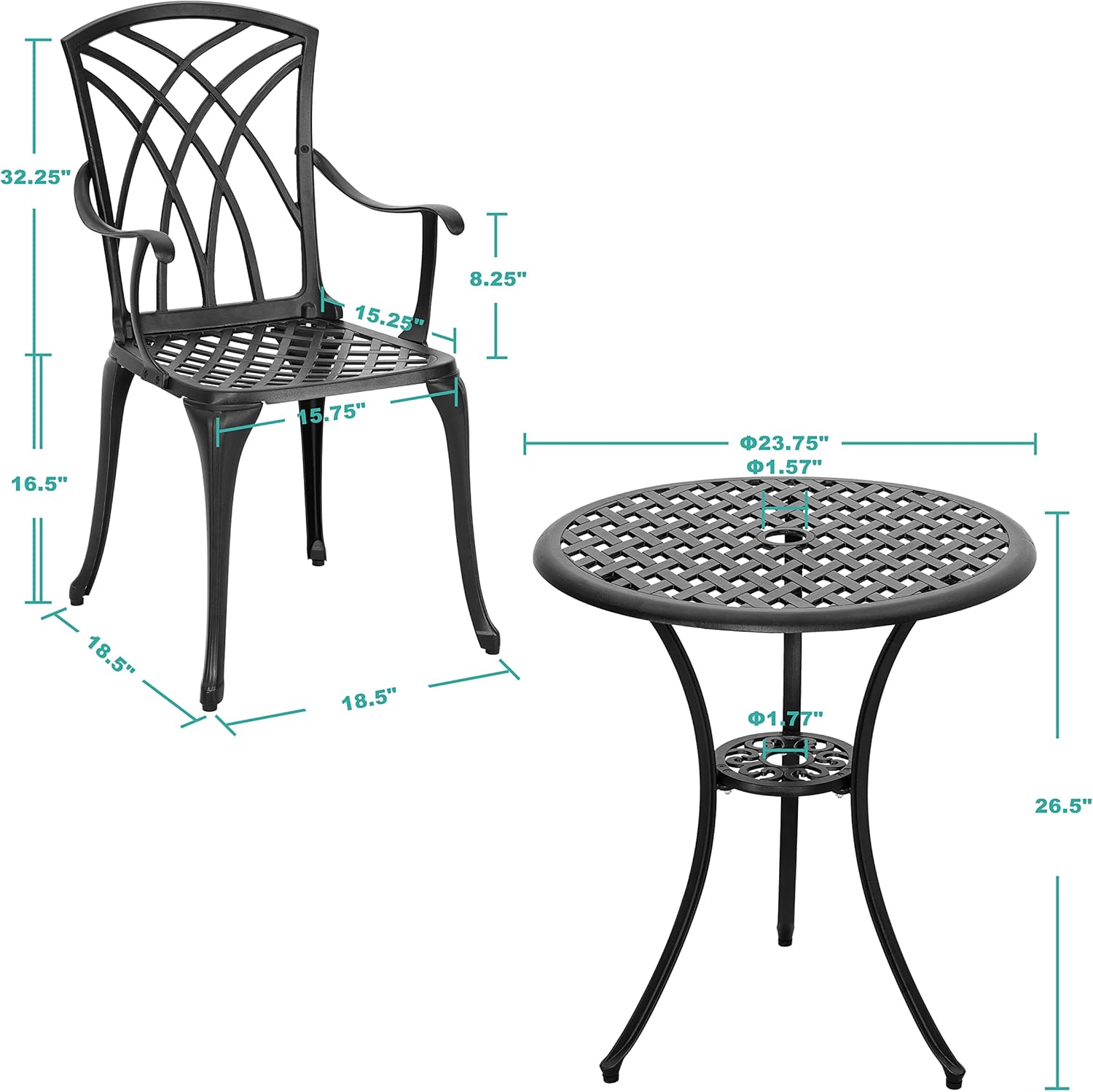 3 Piece Cast Aluminum Black Patio Bistro Table Set E2880