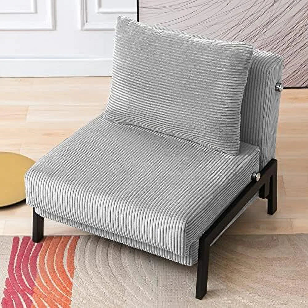 Convertible Futon Sofa Bed Memory Foam Sleeper Chair 2 in 1 Pull Out Couch Velvet Light Grey D7068