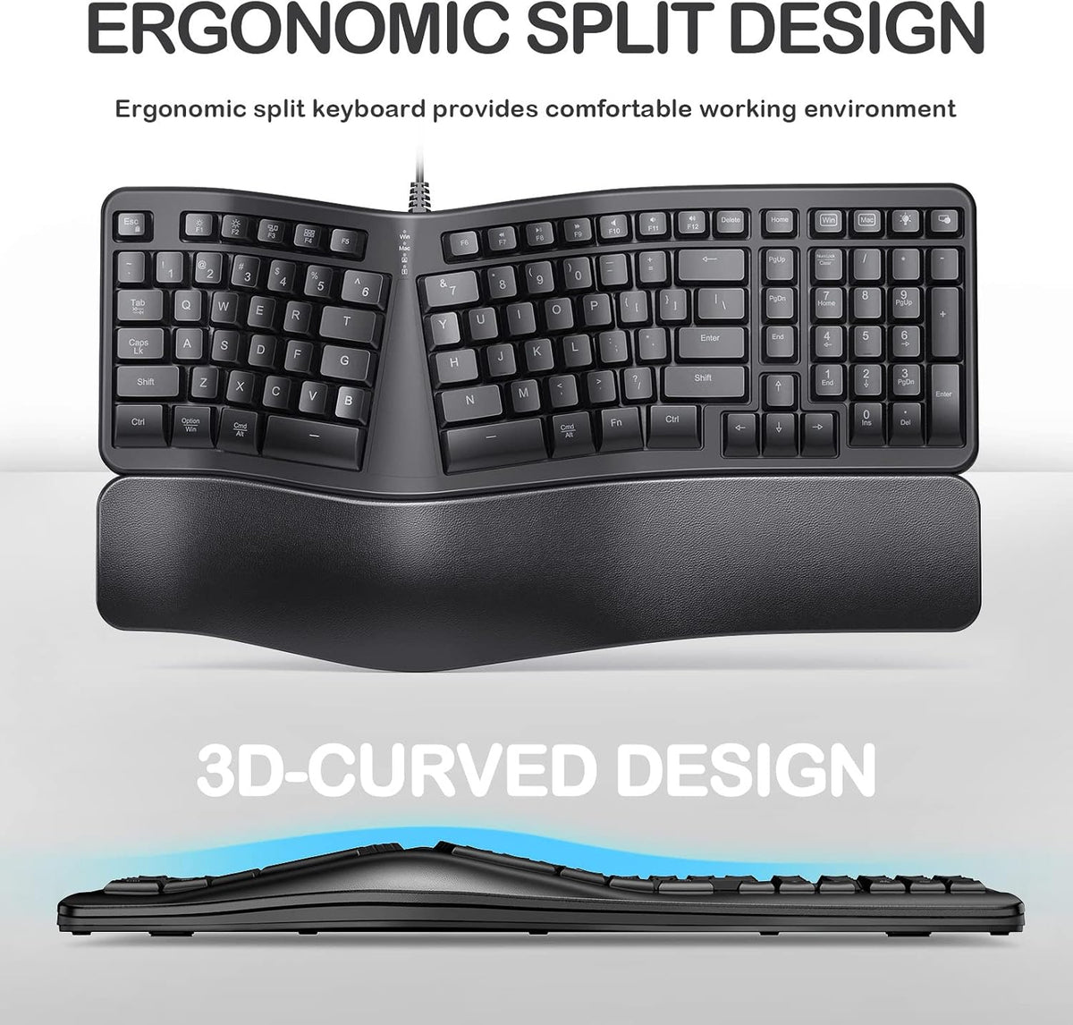 Backlit Wired Ergonomic Split Keyboard with Wrist Rest, 104 Keys P6976