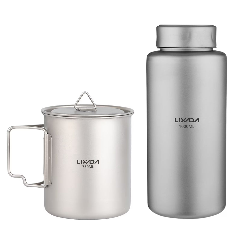 1L Titanium Camping Water Bottle with 750ml Cup V943