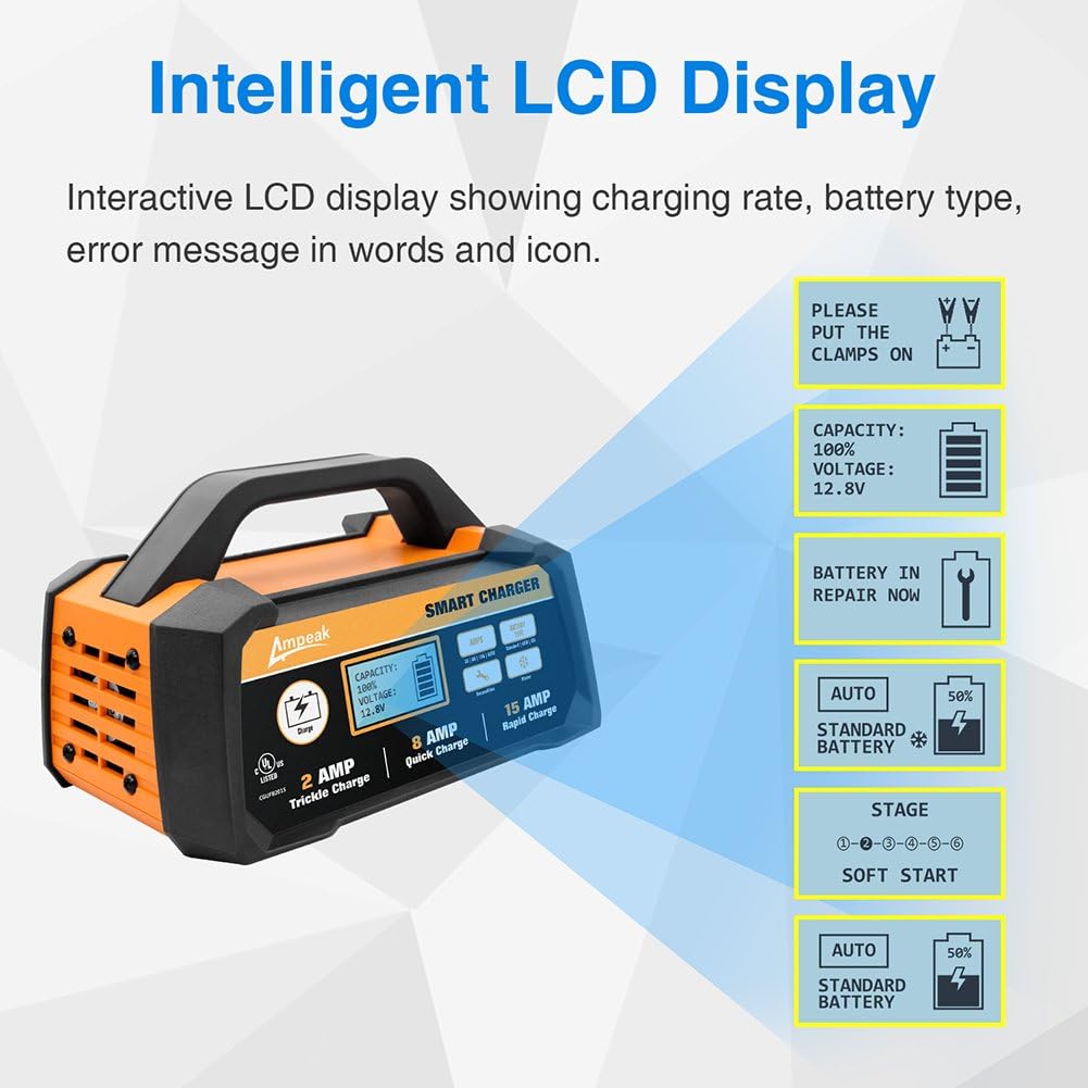 2/8/15A 12V Smart Battery Charger/Maintainer with Winter Mode Pack of 2 B664352