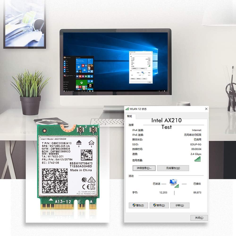 WiFi 6E Card AX210 Bluetooth 5.2 Tri-Band 5400Mbps Wireless Module for Laptop Z34358