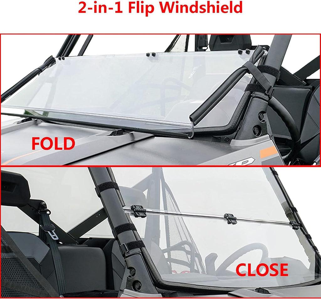 Front Folding Windshield Scratch Resistant 2-in-1 Flip Windscreen C4027