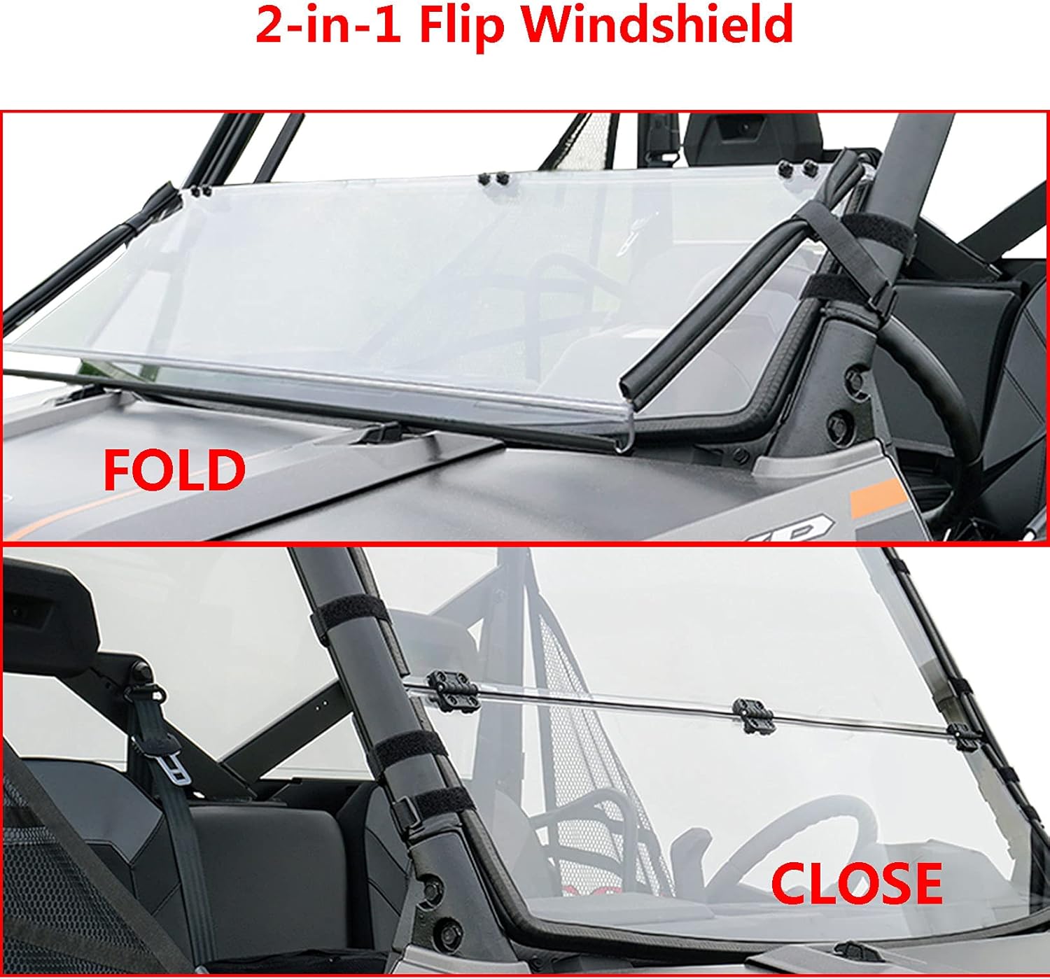 Front Folding Windshield Scratch Resistant 2-in-1 Flip Windscreen C4027