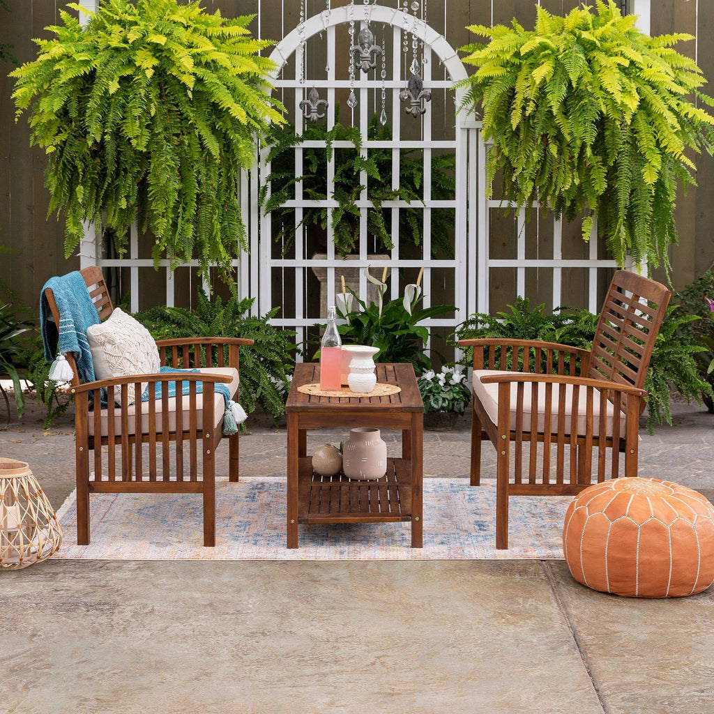 3PC Acacia Wood Patio Conversation Set Dark Brown W729994