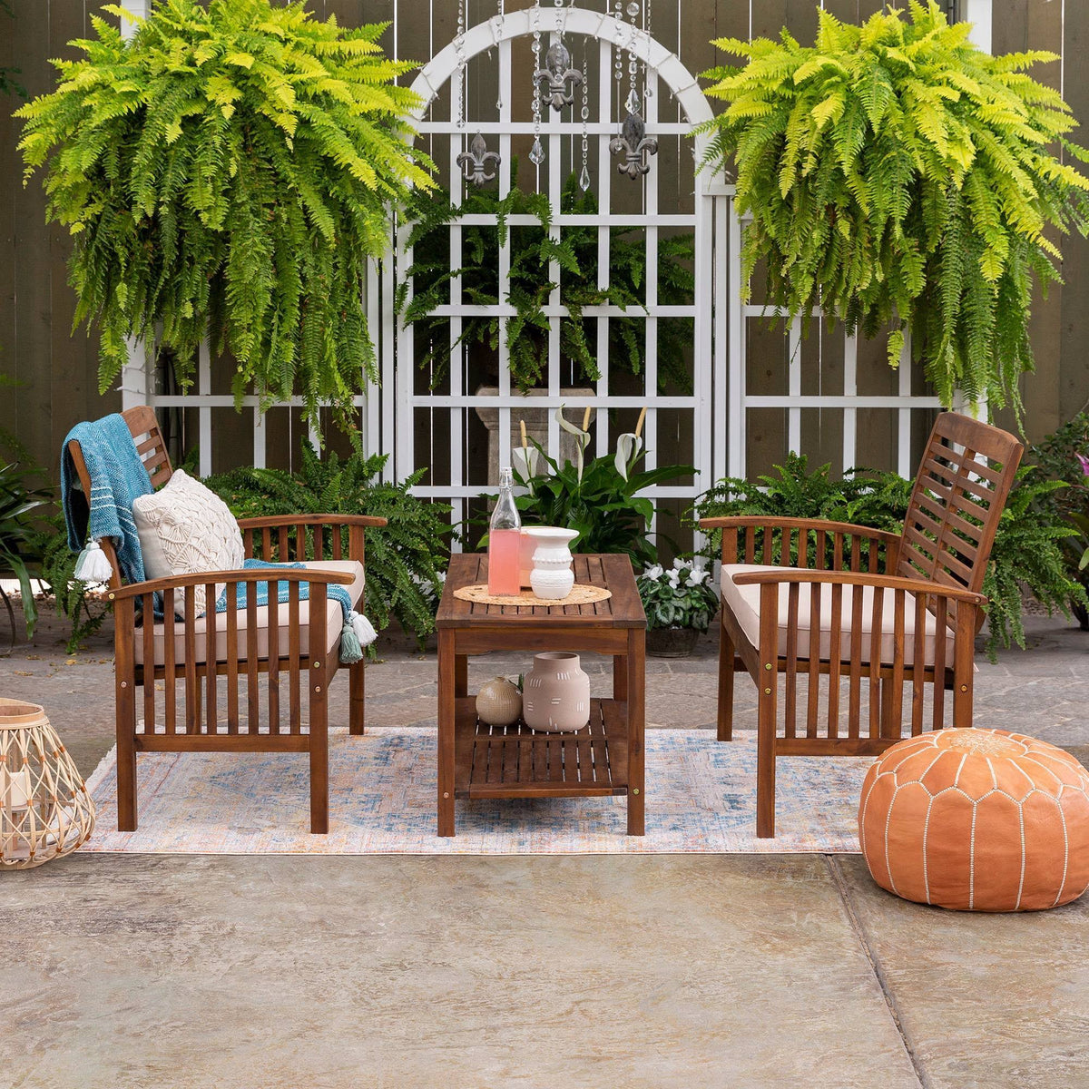 3PC Acacia Wood Patio Conversation Set Dark Brown W729994
