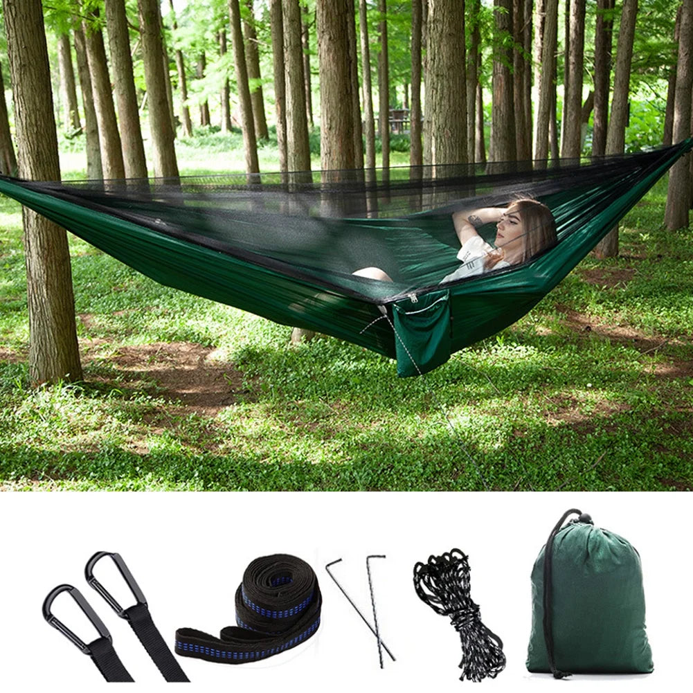 Green Nylon Camping Hammock with Mosquito Net X130728