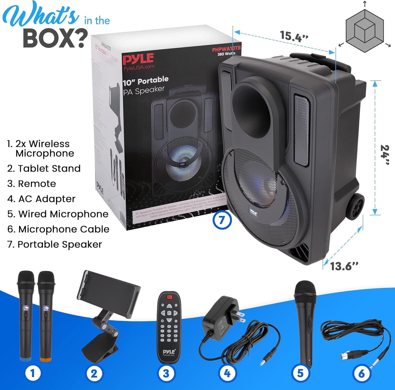 12’’ Portable PA Speaker System with Two Wireless Mic F382