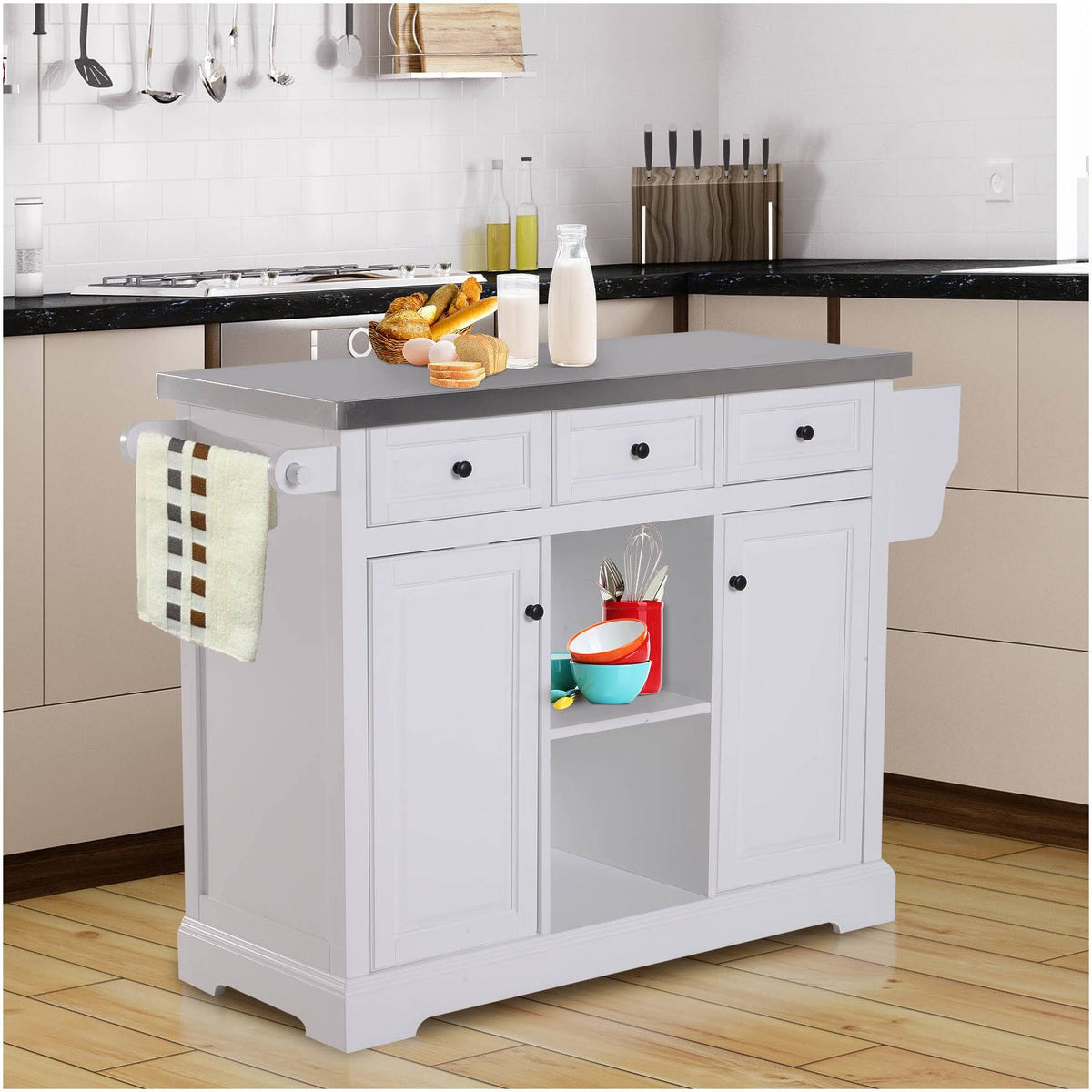 White Rolling Kitchen Island Cart with Wheels V876497
