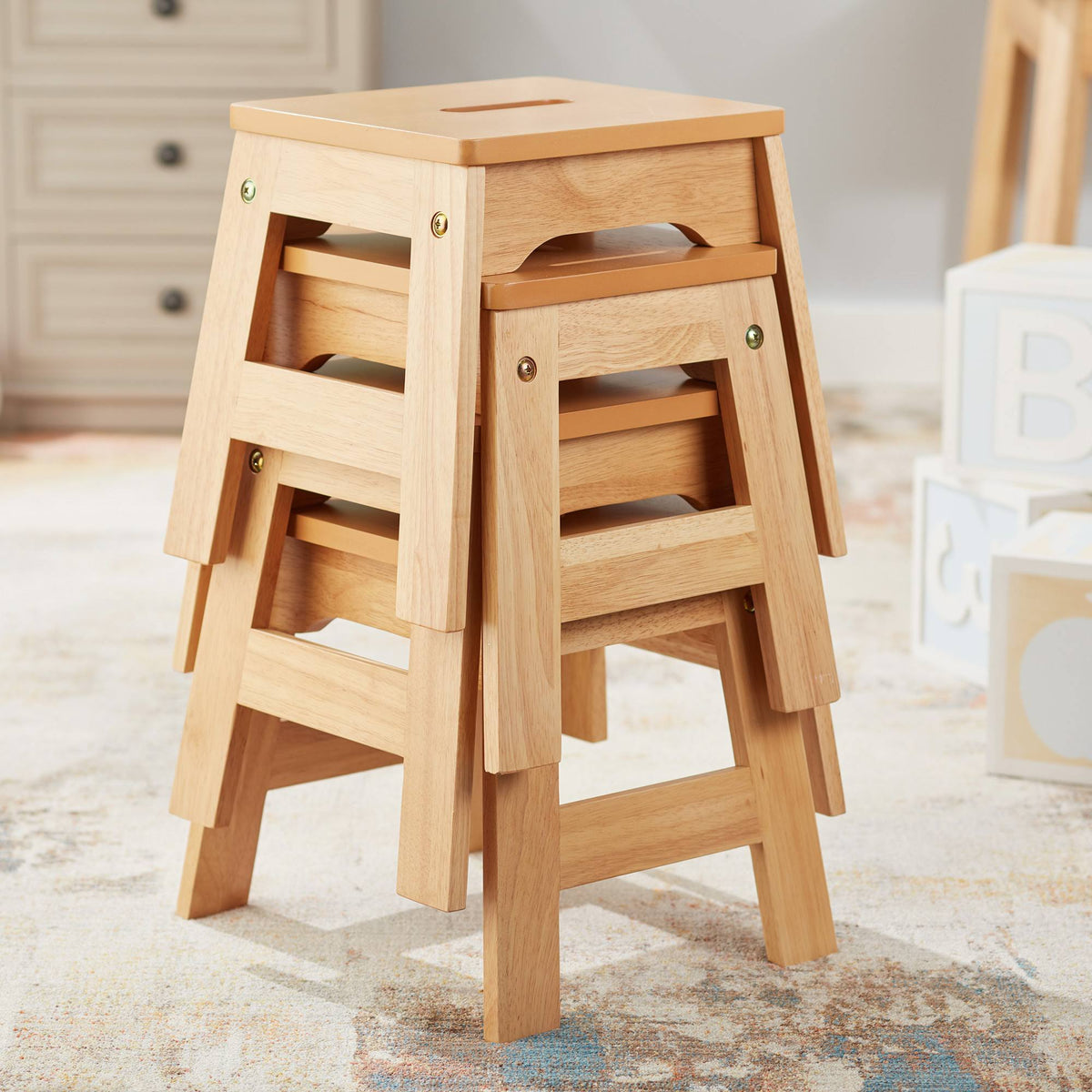Natural Wooden Stools - Set of 4 Z38515