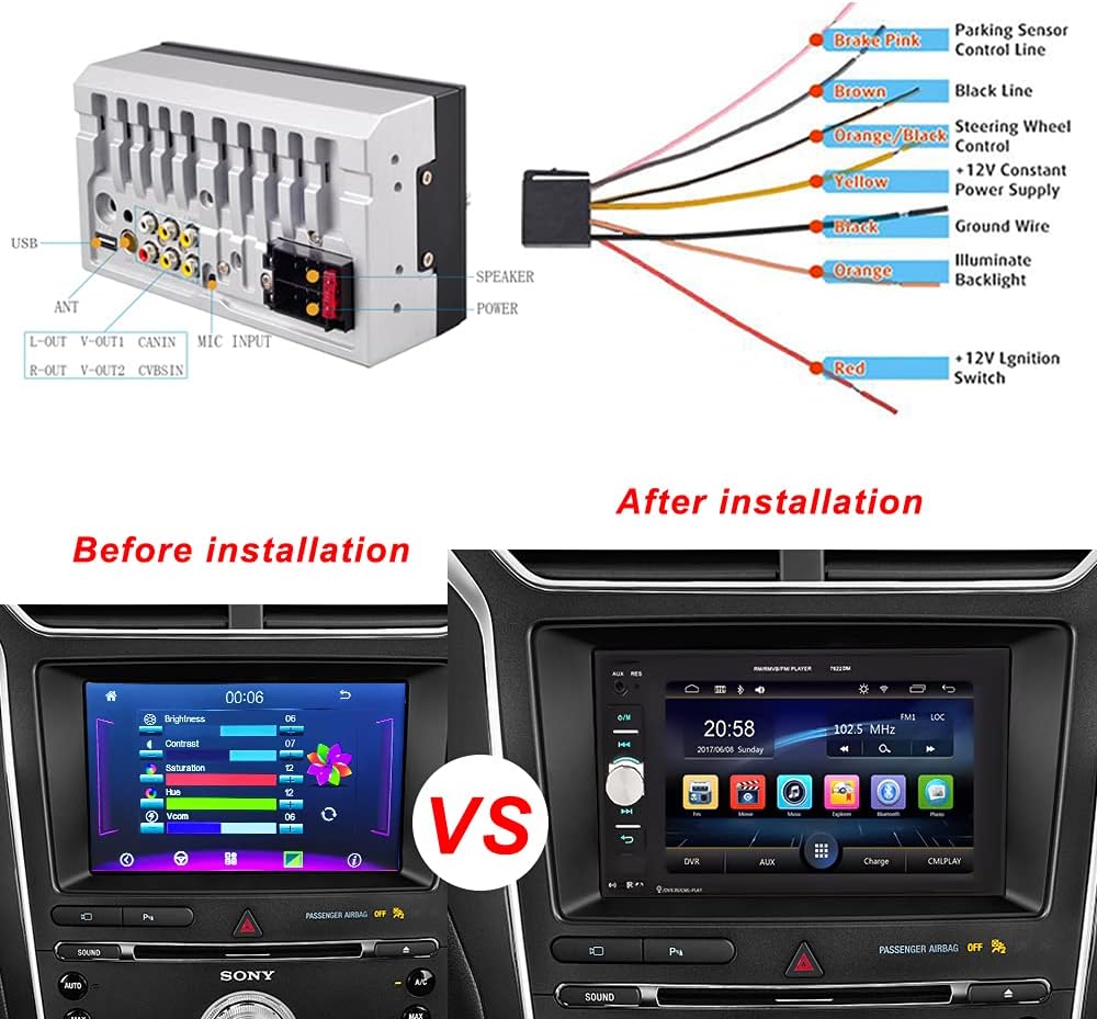 6.2" HD Touch Screen Double Din Car Stereo with Bluetooth U721027
