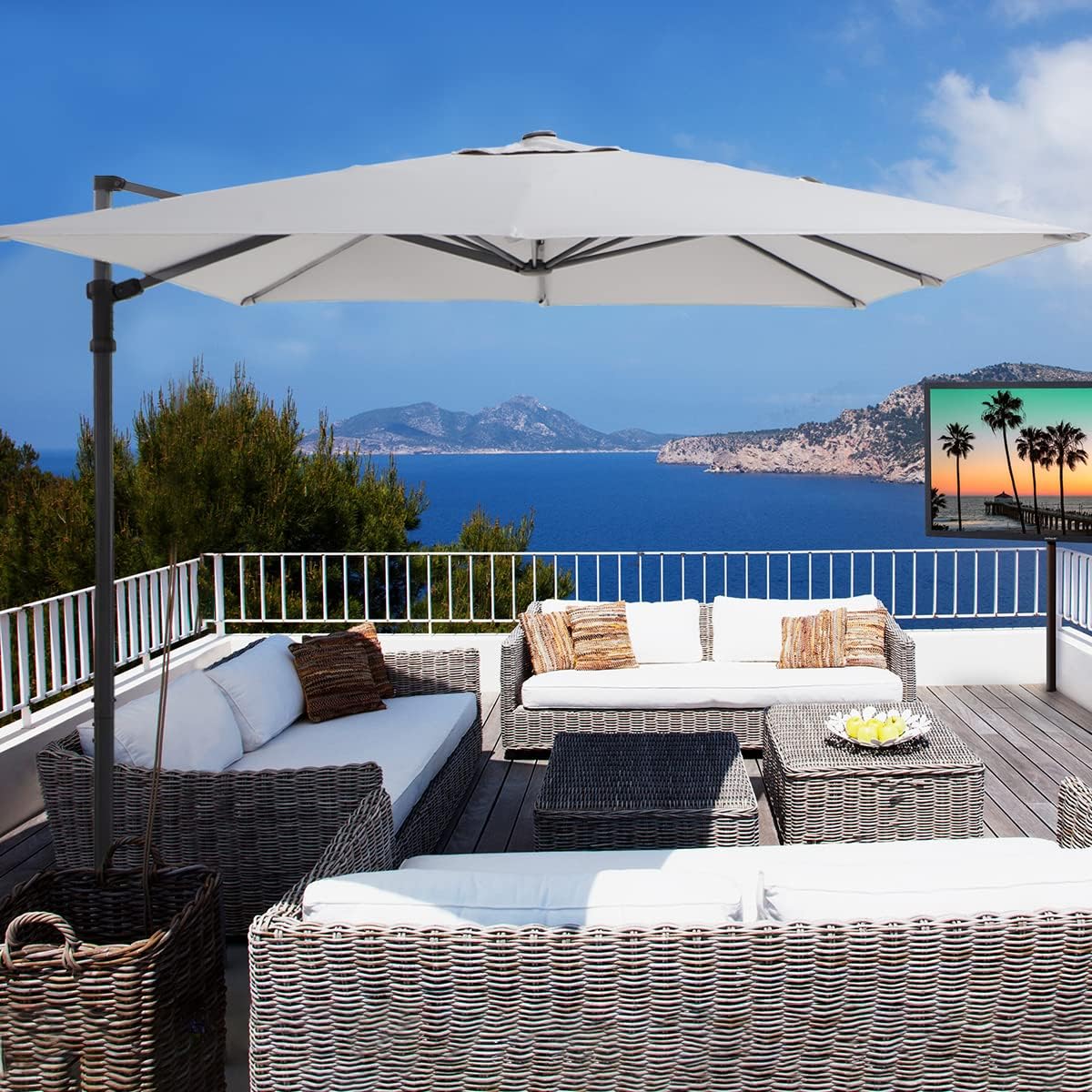 8 Ft Cantilever Offset Patio Umbrella with Crank & Cross Base, Dark Grey I4414