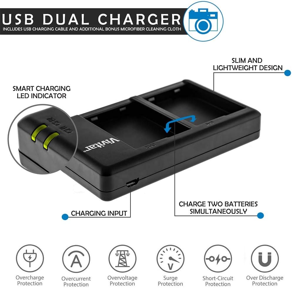 Dual Rapid Battery USB Charger with AC & Auto Plugs, 4-Pk Replacement Batteries, Cleaning Kit, Screen Protector, Mini Tripod Pack of 2 K9040