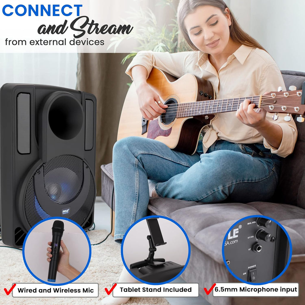 12’’ Portable PA Speaker System with Two Wireless Mic F382