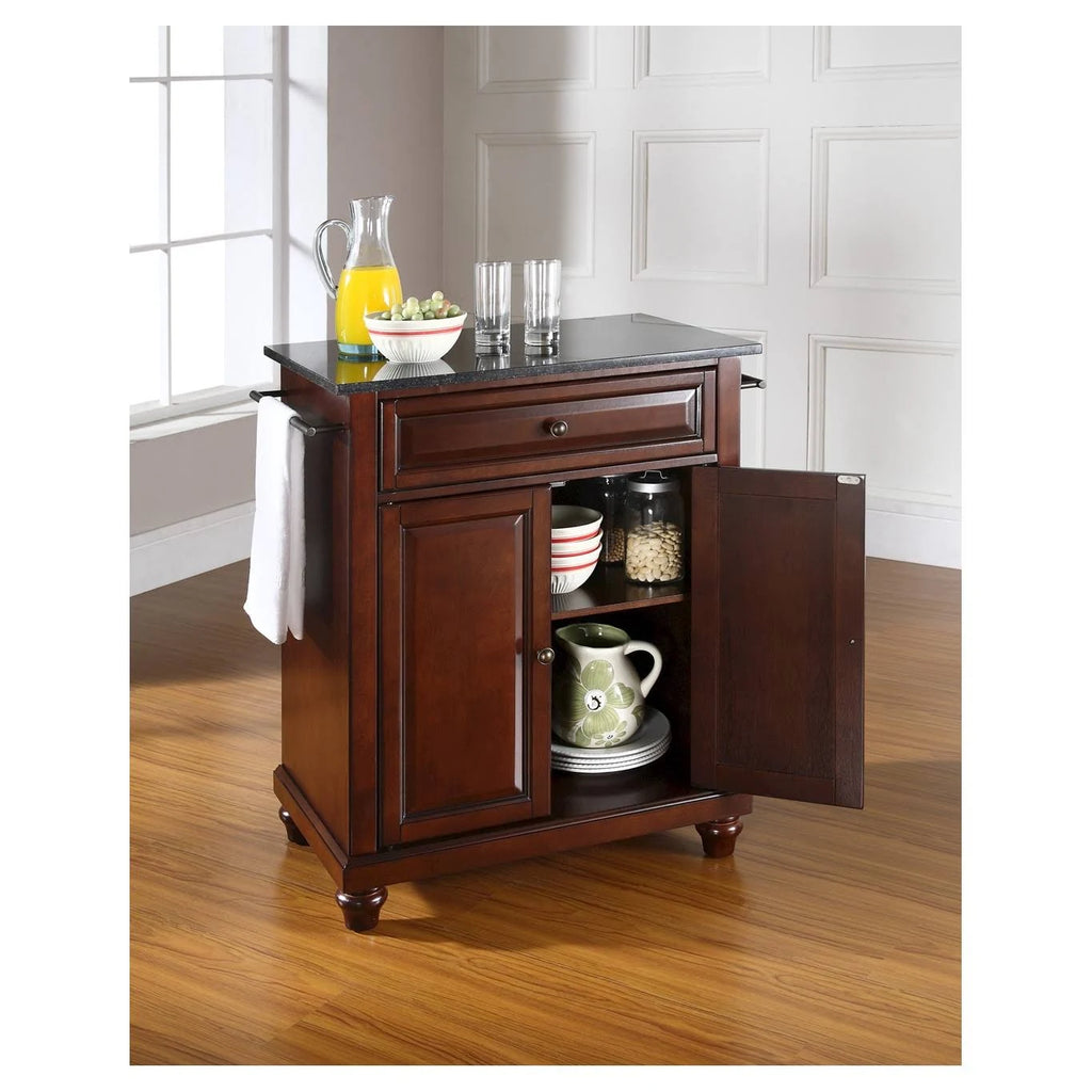 Mahogany Solid Black Granite Top Portable Kitchen Island A846