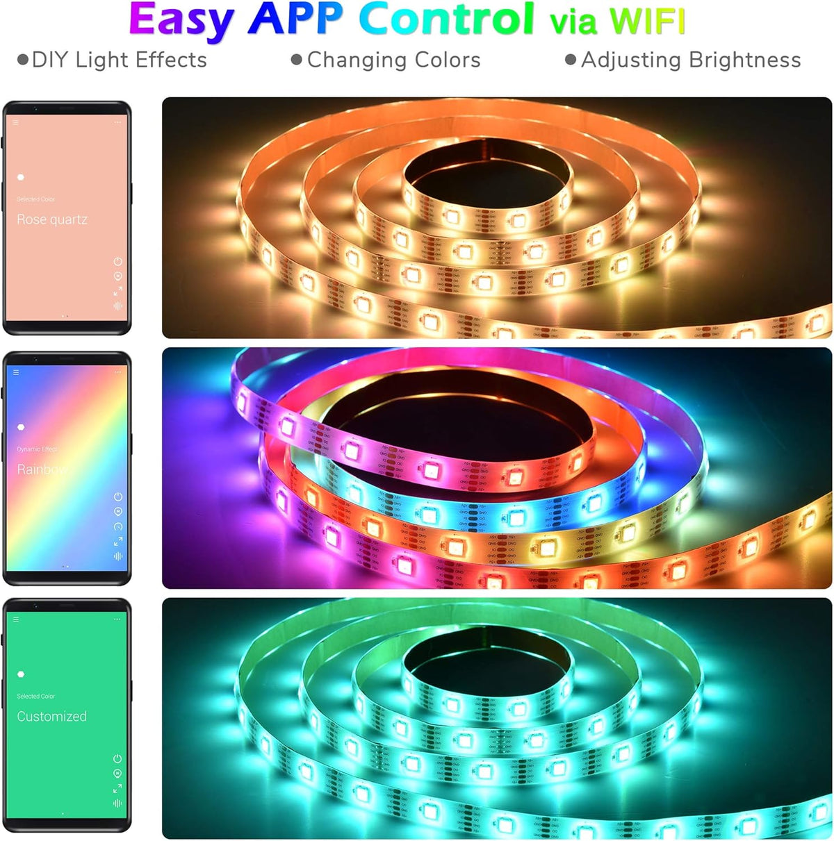 6.6 Ft WIFI Smart LED Strip Light Kit 5050 RGB Color Changing Pack of 2 O19109