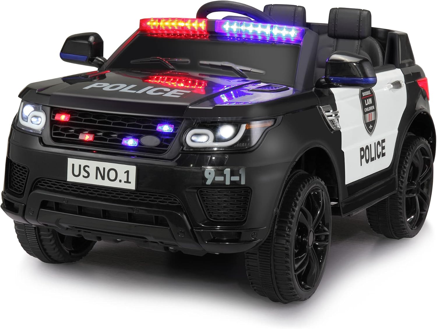 Black 12V Kids Ride On Police Car with Remote Control H6063