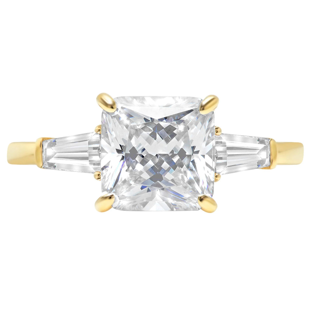 Asscher Cut Clear Simulated Diamond 18k Yellow Gold Three-Stone Ring C562198