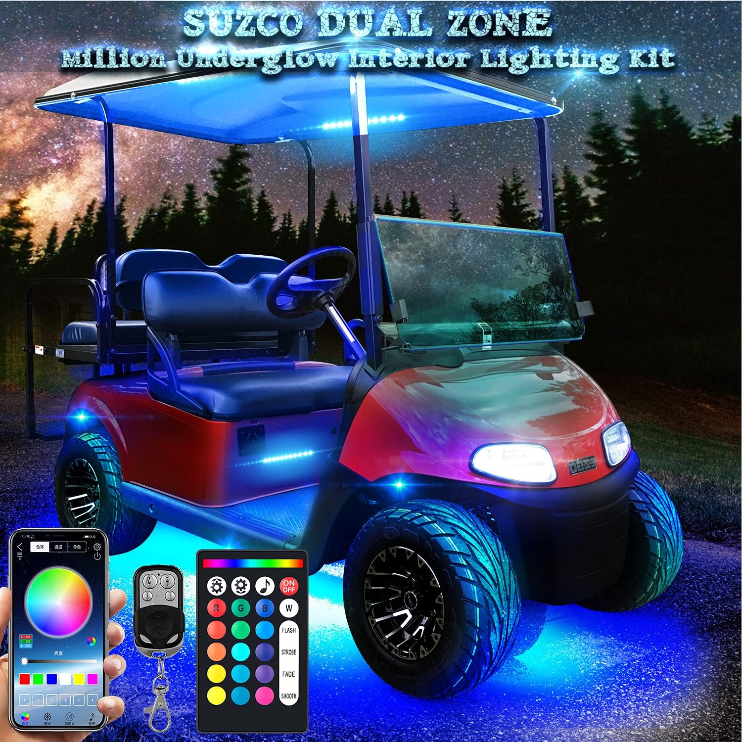 8Pods RGB LED Rock Underglow Lights Kit with 4Pcs Interior Light Kit, 128LEDs+36LEDs, Waterproof 12V Pack of 2 N63735