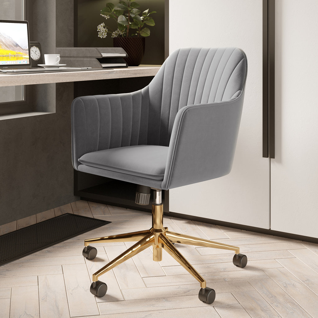 Gray Velvet Swivel Rolling Desk Chair with Adjustable Height G7155