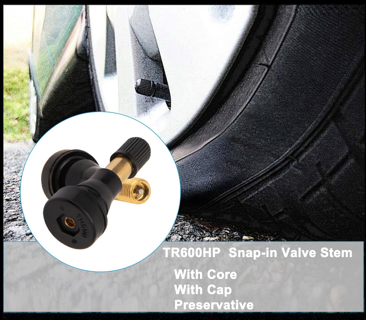 High Pressure Brass Rubber Snap-in Tire Valve Stem (100 Pack) G426986