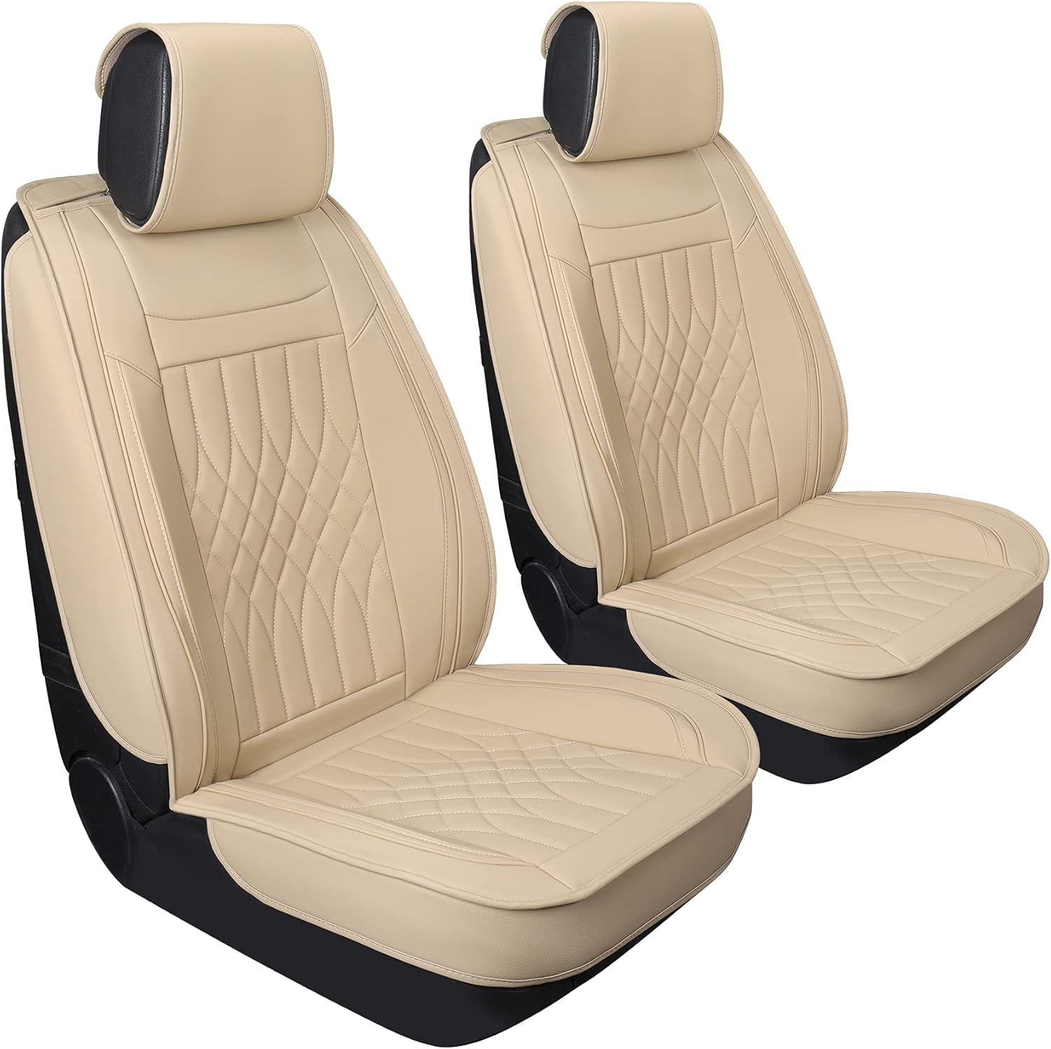 Beige Leather Car Seat Covers Full Set 5 Pcs Waterproof Q7609