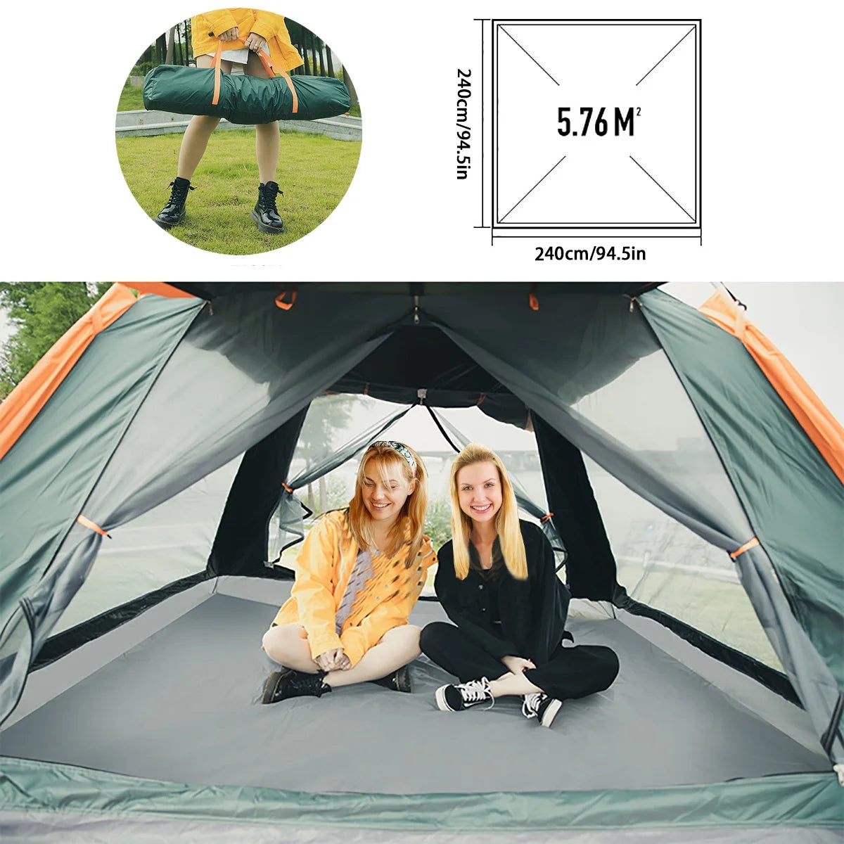 3/4 Person Waterproof Dome Tent with Carry Bag C594580