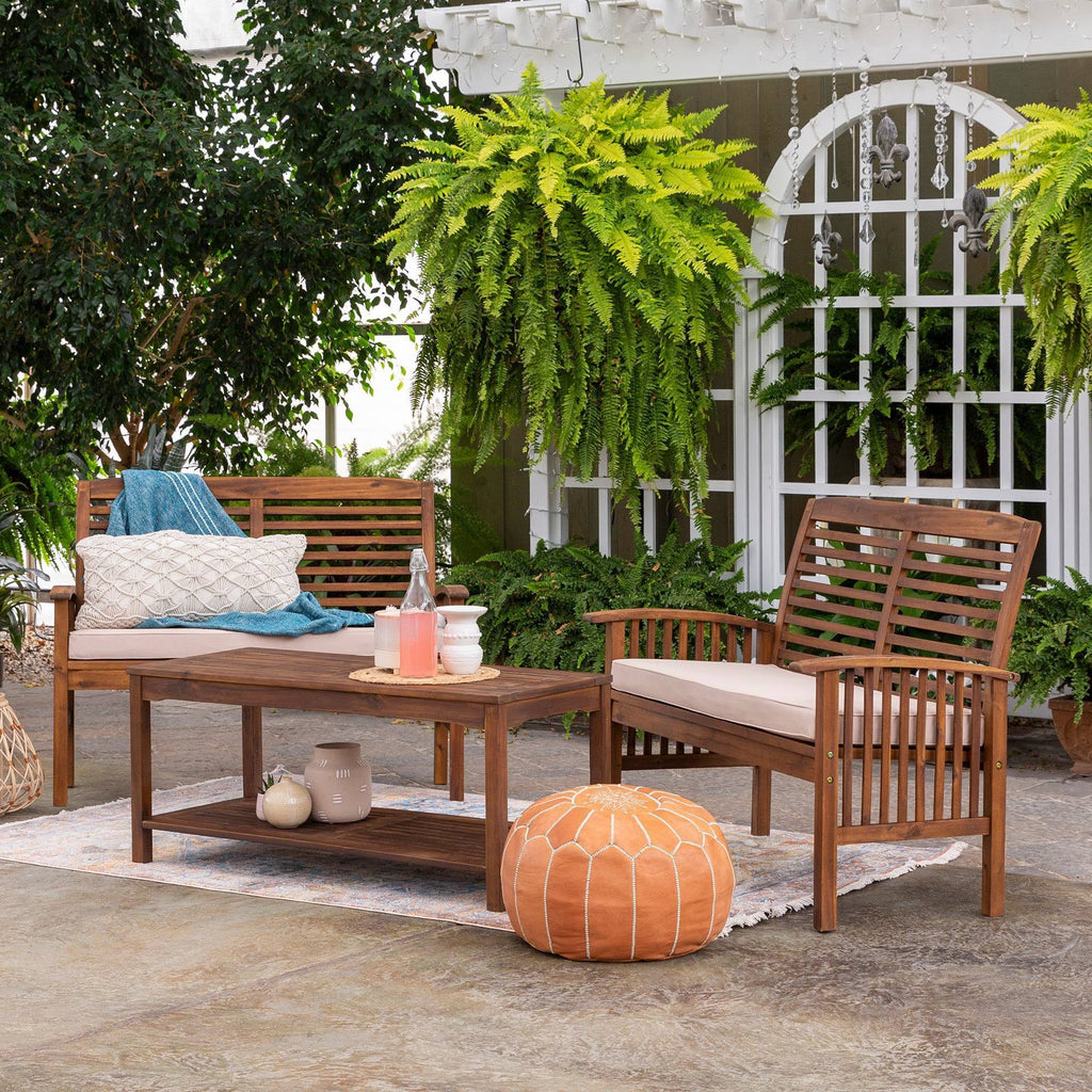 3PC Acacia Wood Patio Conversation Set Dark Brown W729994