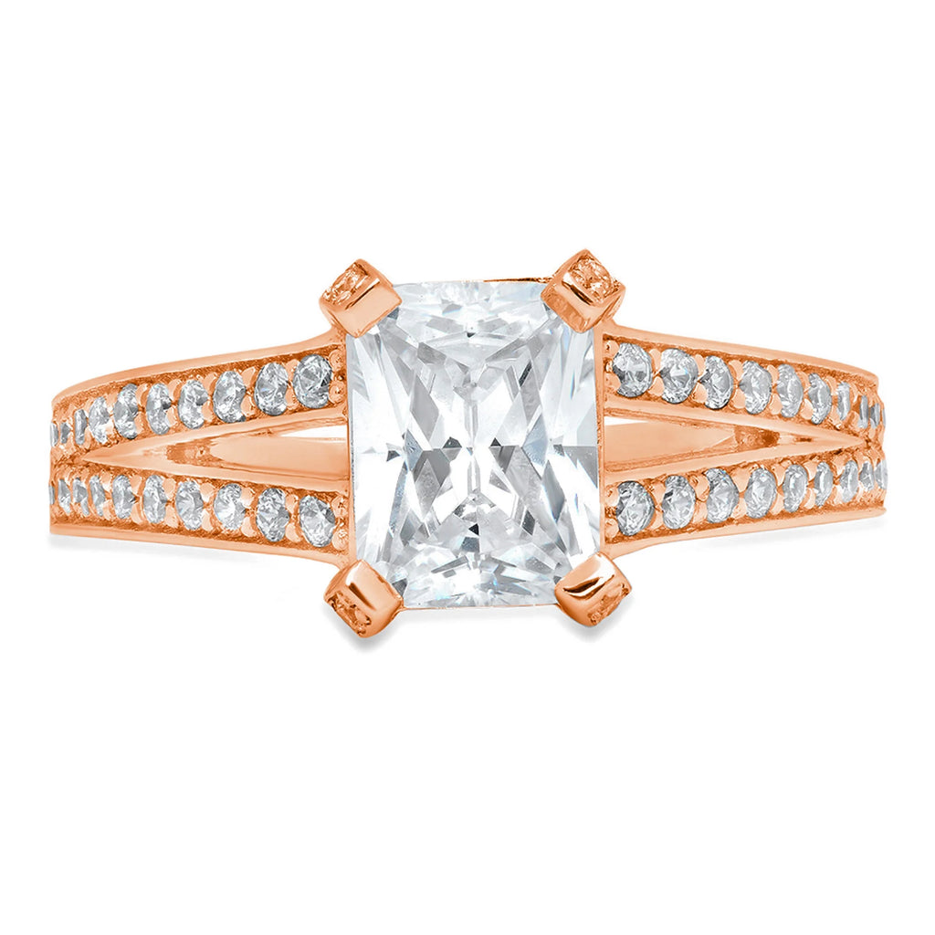 14K Rose Gold Emerald Cut Natural Diamond Engagement Ring T442378