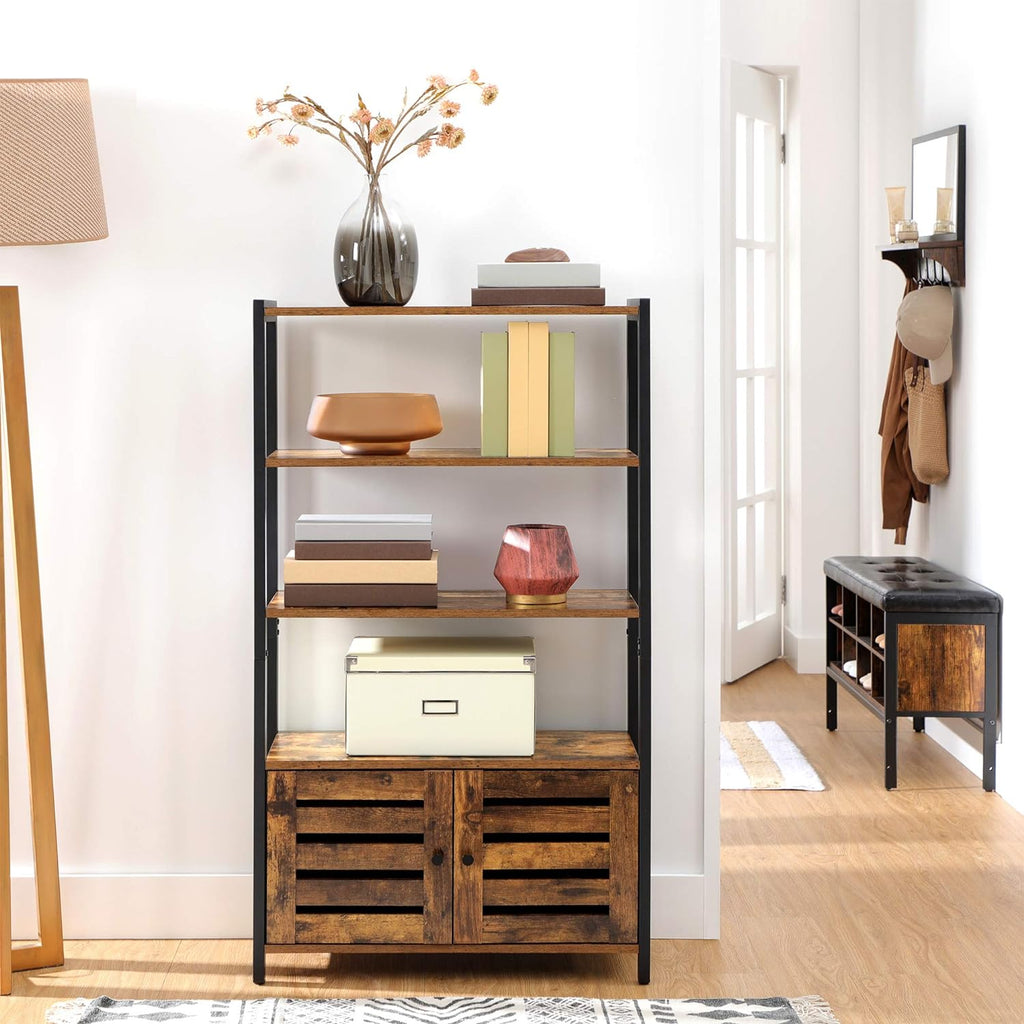 Rustic Brown 3 Shelf Storage Cabinet with 2 Louvered Doors K735