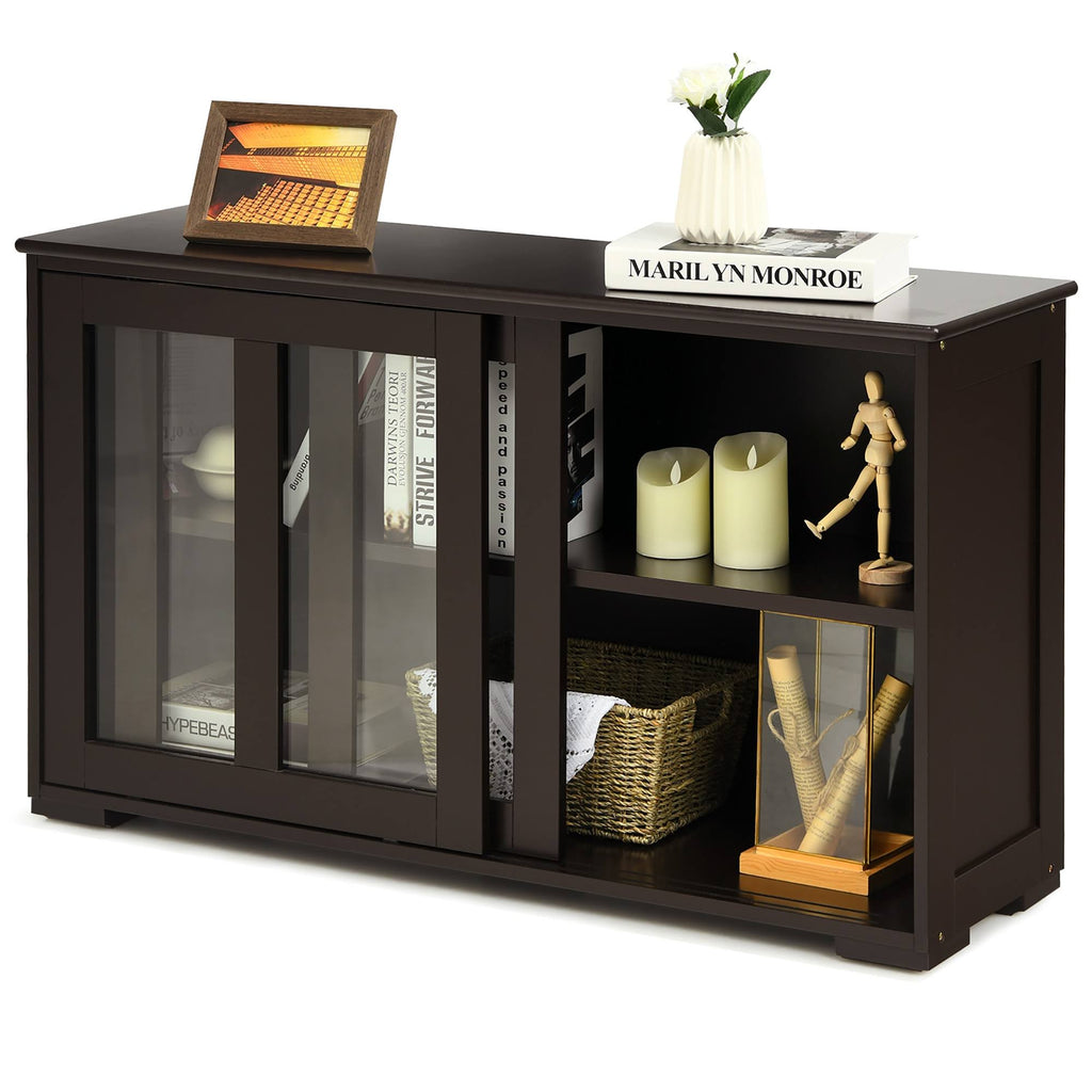 Brown Kitchen Storage Cabinet Sideboard Buffet Cupboard with Sliding Door J567