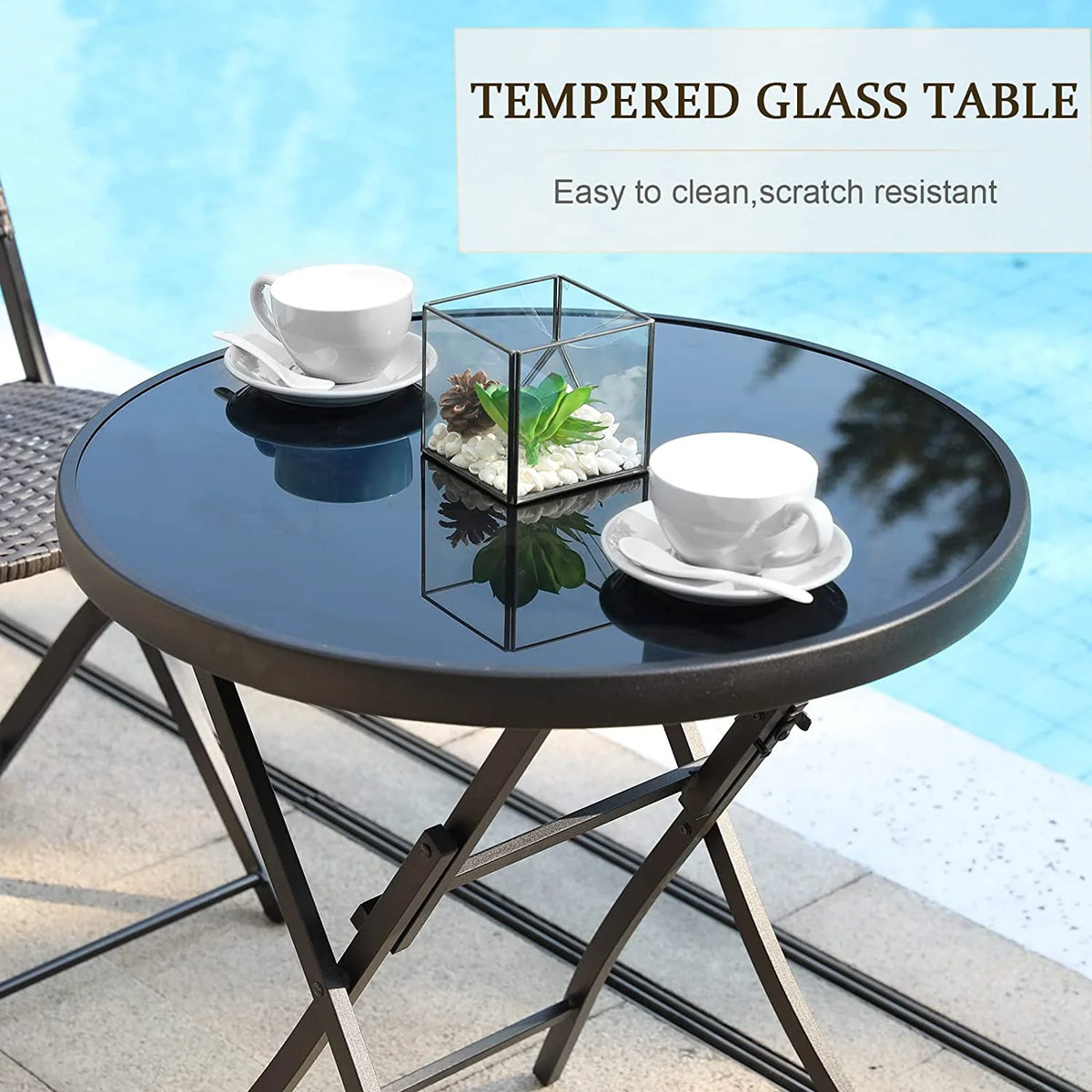 3 Pieces Wicker Patio Bistro Set with Folding Round Table and Chairs O677702