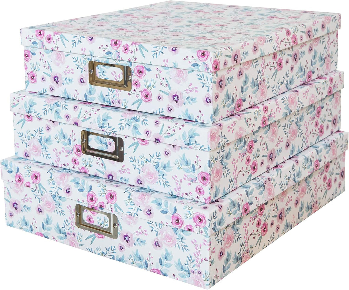 Decorative Storage Cardboard Boxes with Lids, Set of 3 Y786575