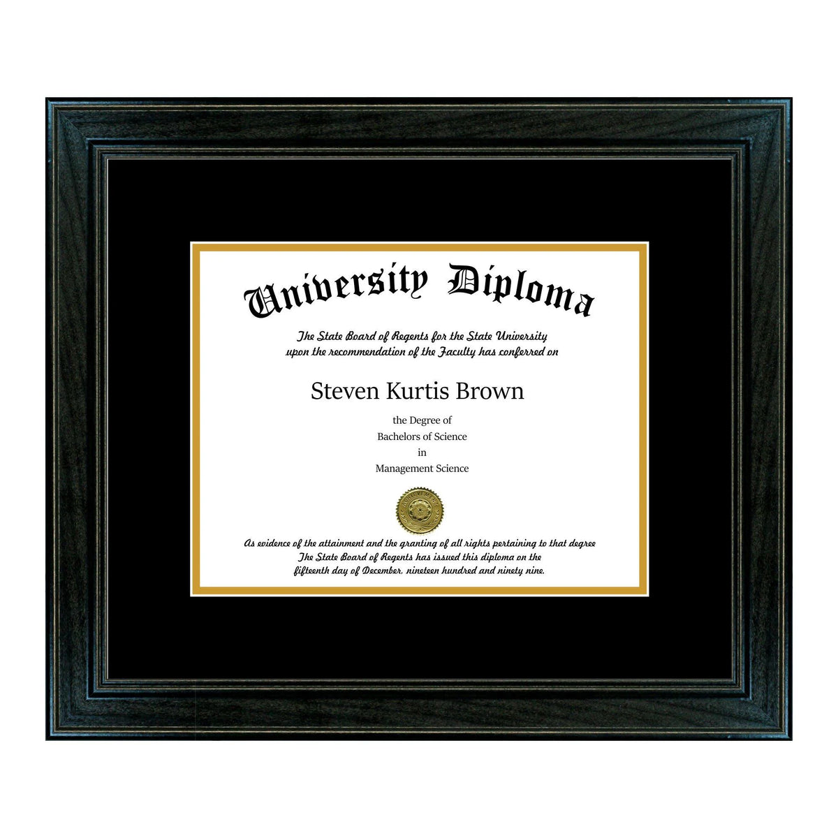 Black 1.5x22 Single Diploma Frame with Double Matting W4360