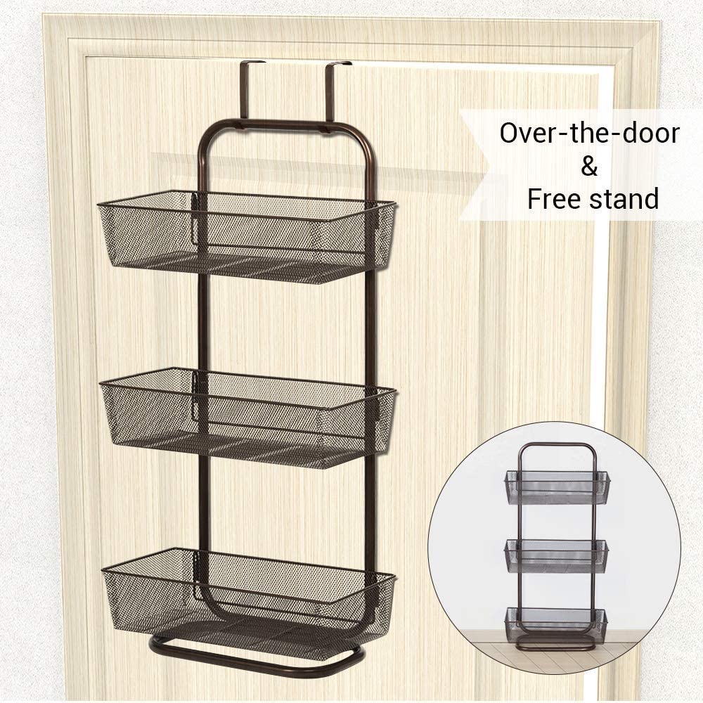 3-Tier Mesh Over the Door Basket Organizer Dark Brown Y929936