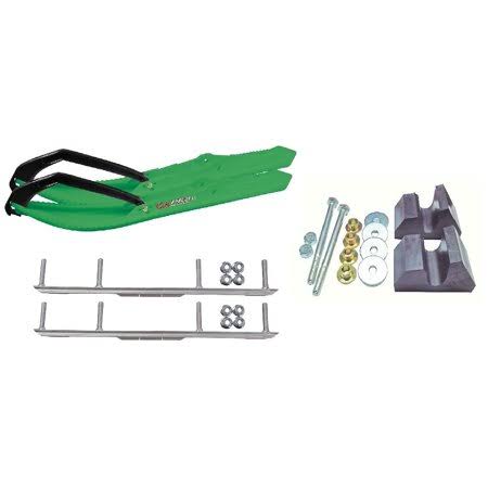 Green Snowmobile Skis with 4.5 inch Shaper Bars Complete Kit D627